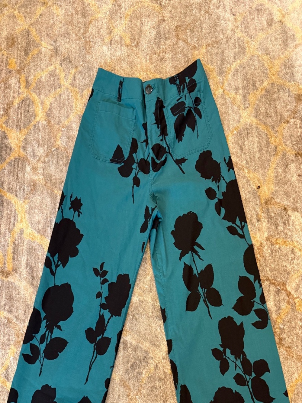 Anthropologie Maeve The Colette Teal Black Floral Pants Size 31